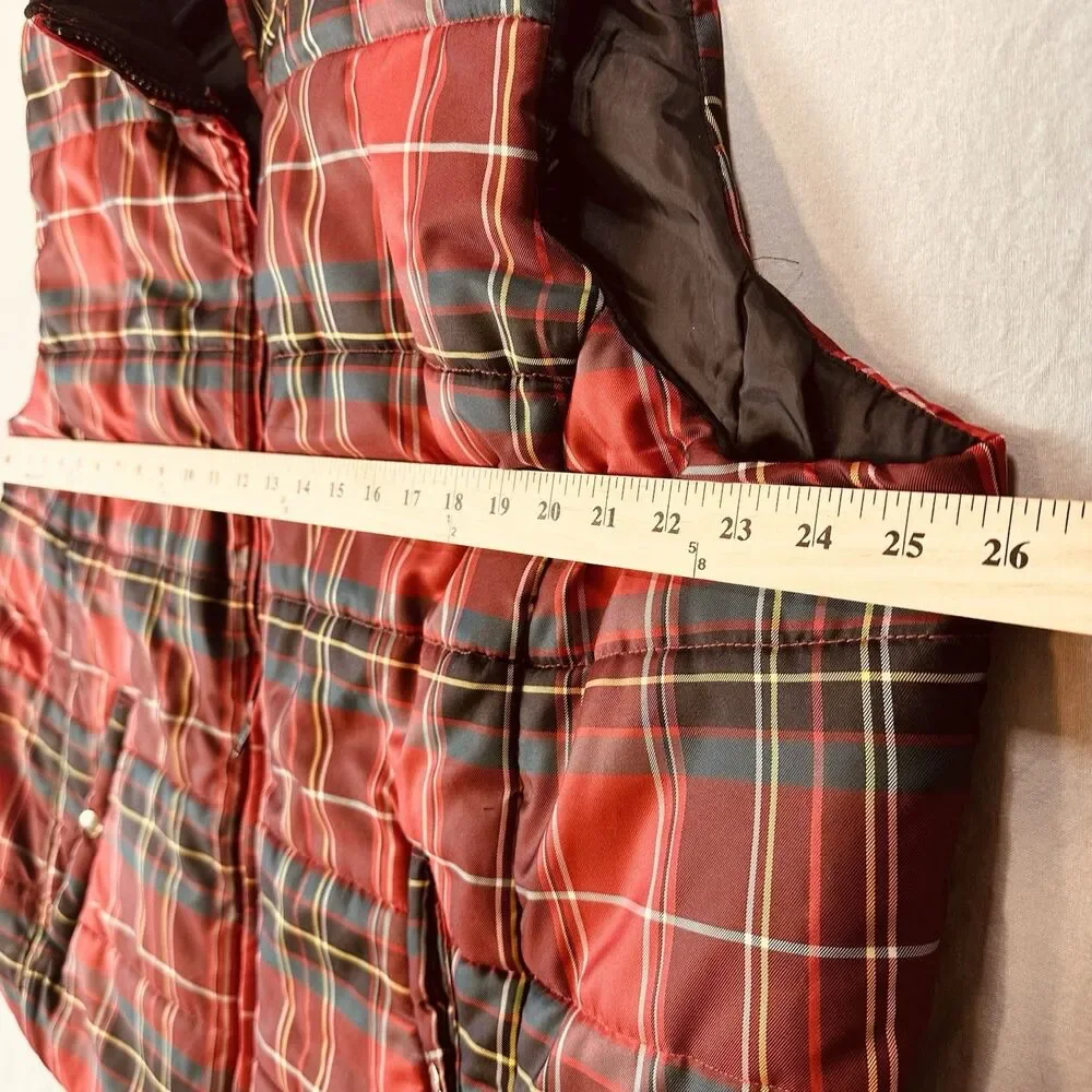 Chaps Ralph Lauren Men’s 3XL Zip Up Vest Red Plaid Pockets Festive Holiday Look